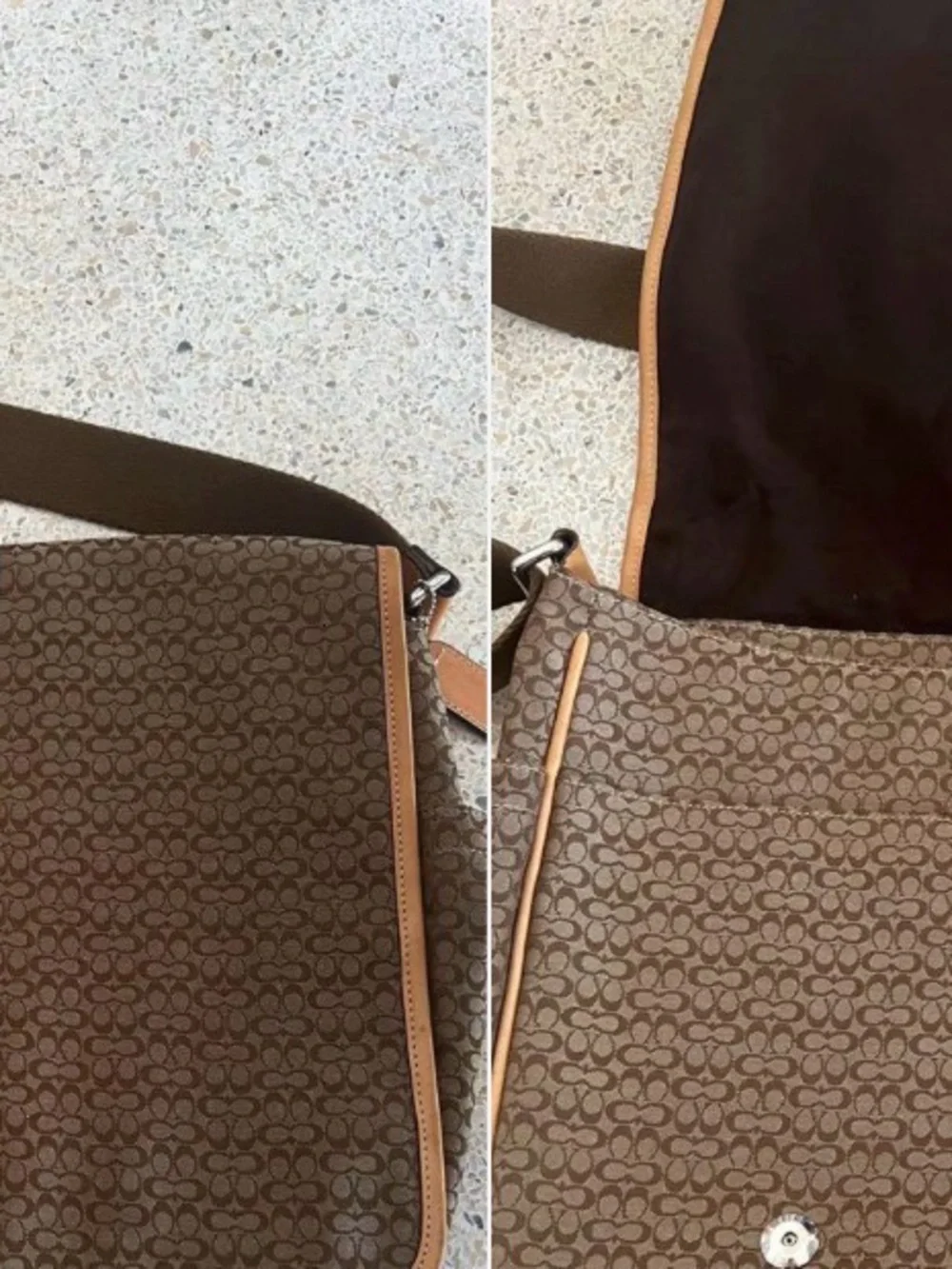 Coach Brown Monogram Messenger Bag with Tan Accents